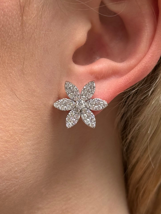 Ladies 6 Flower Pedal Cluster Diamond Earring