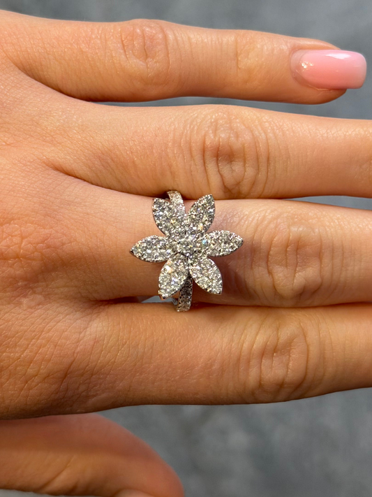Ladies 6 Flower Pedal Cluster Diamond Ring