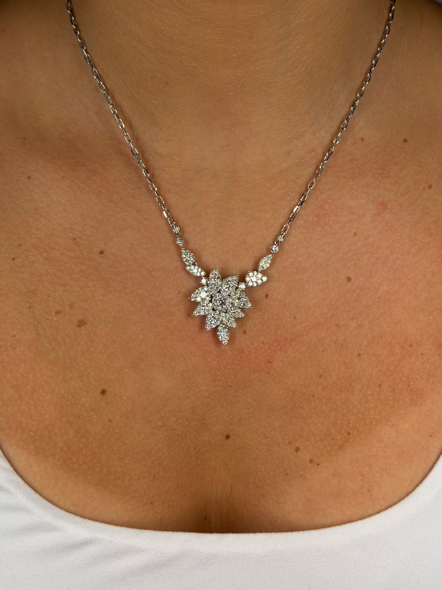 Ladies Round Diamond Cluster Leaf Pendant