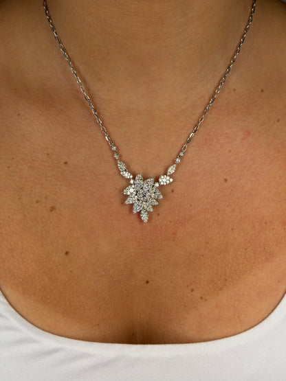 Ladies Round Diamond Cluster Leaf Pendant