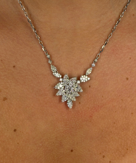 Ladies Round Diamond Cluster Leaf Pendant