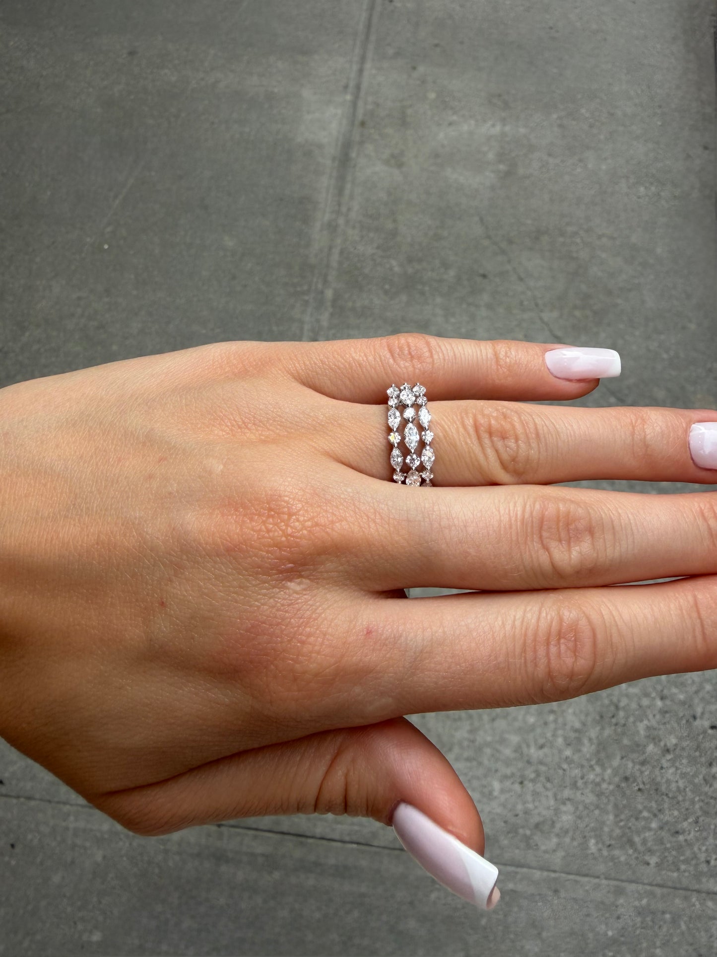 Ladies 3 Row Marquise and Round Diamond Ring
