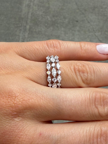 Ladies 3 Row Marquise and Round Diamond Ring