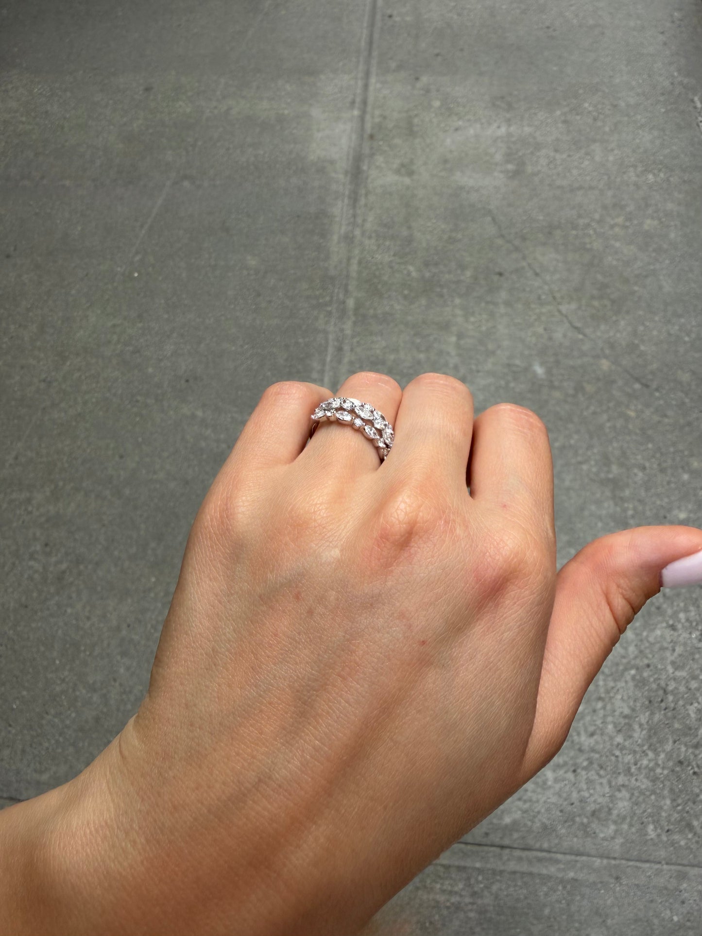 Ladies 3 Row Marquise and Round Diamond Ring