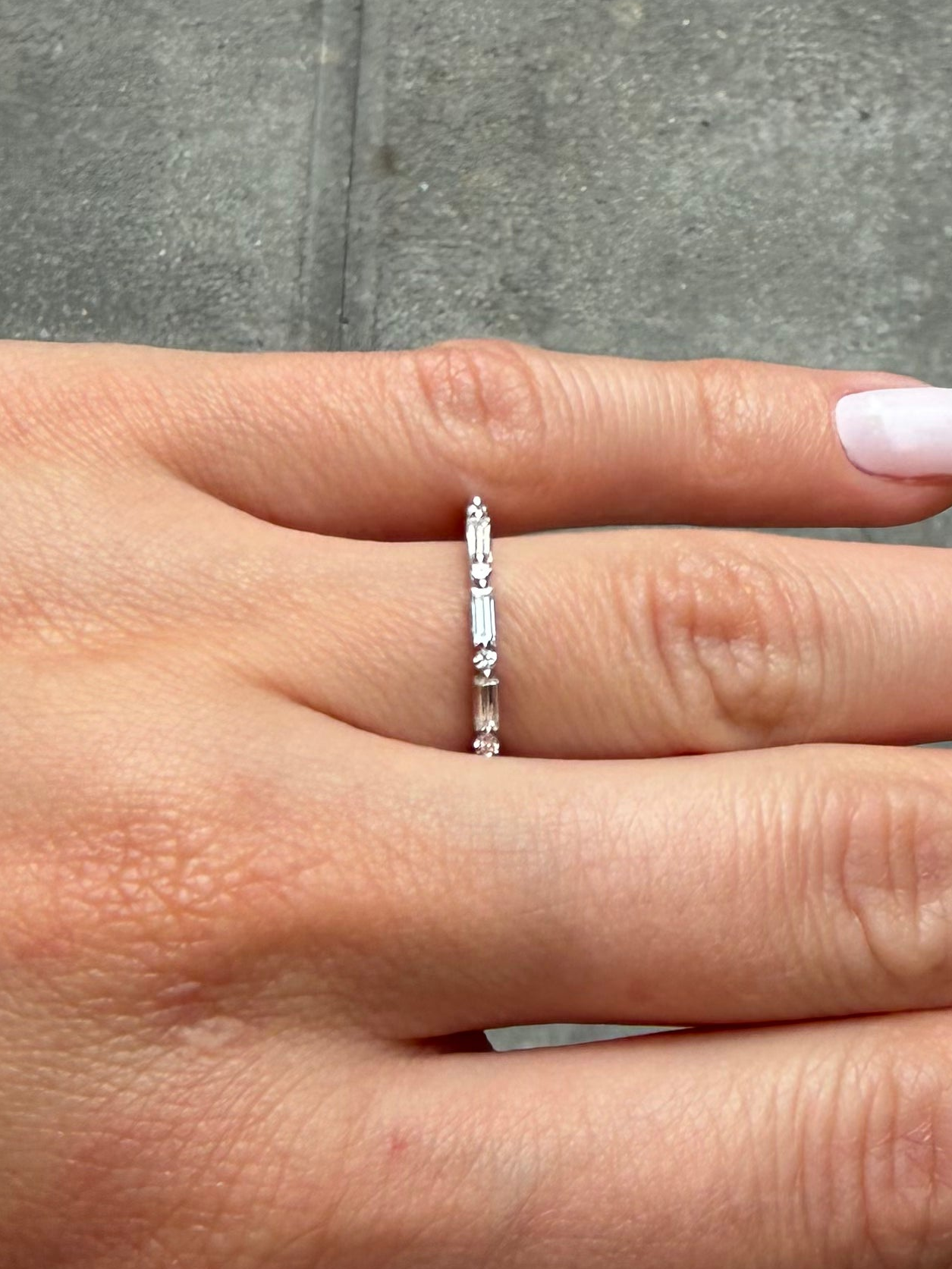 Ladies Thin Baguette and Round Diamond Alternating Band