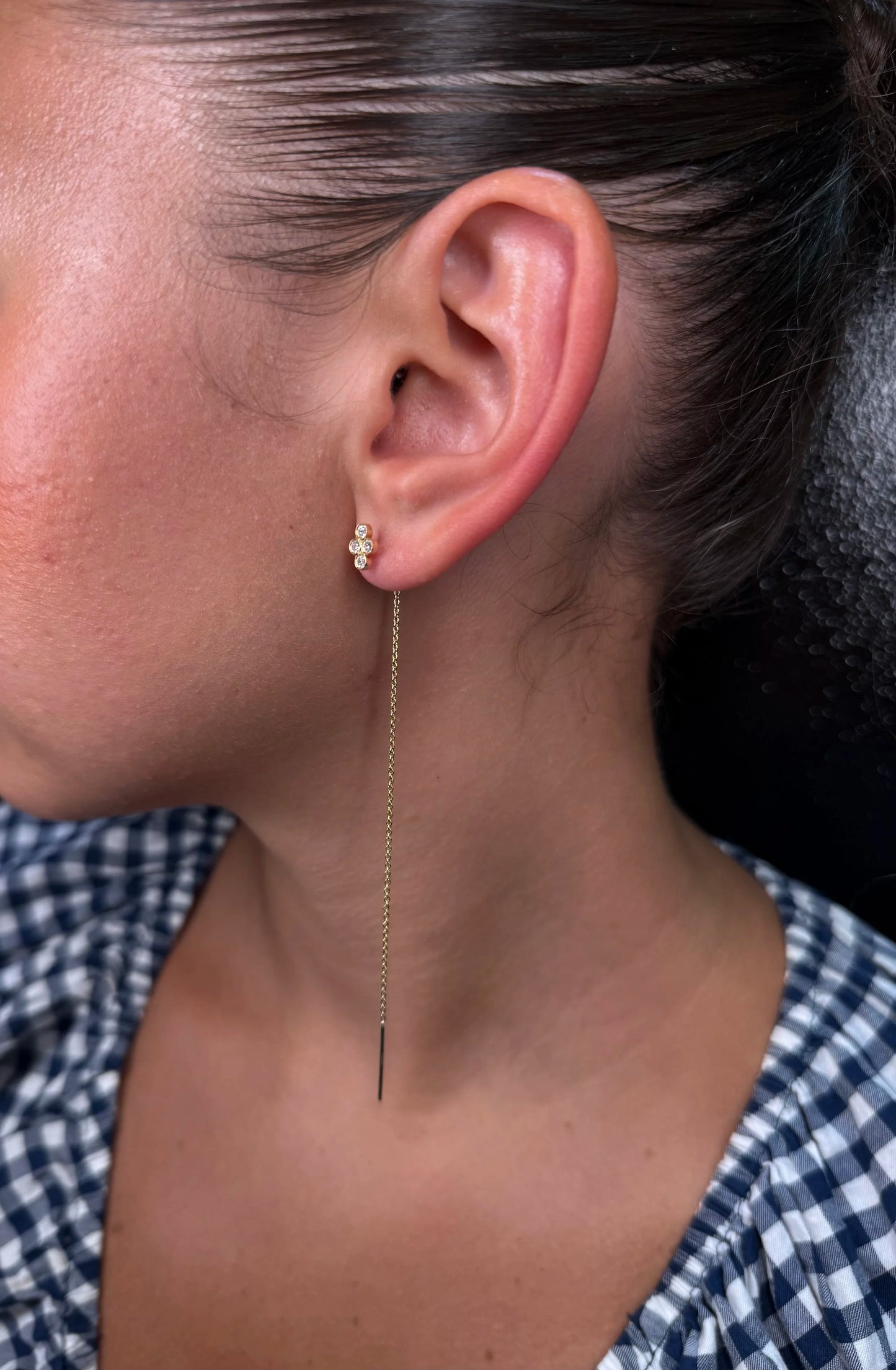 Ladies Clover Earring with Long Dangling Chain