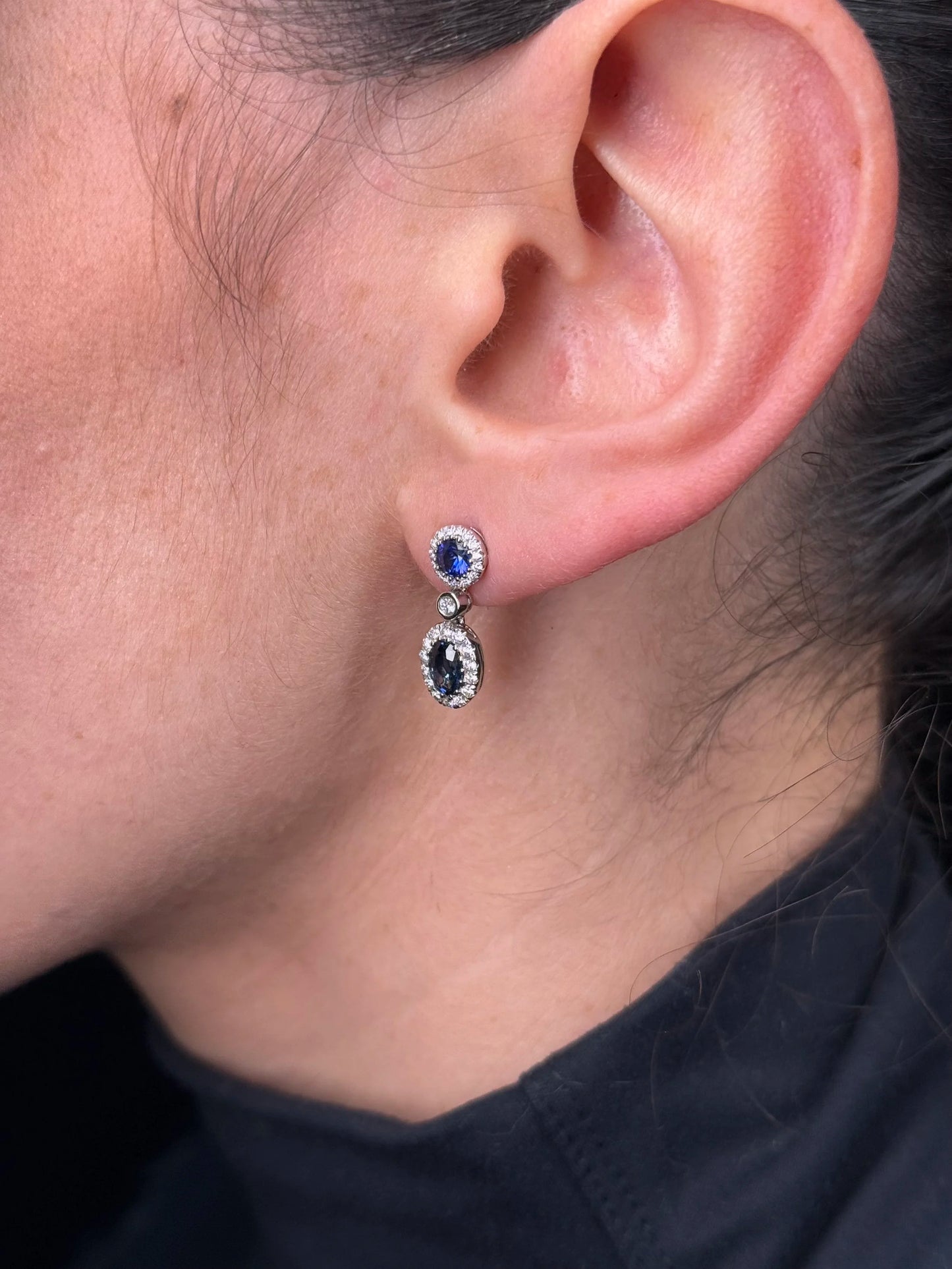 Ladies Round and Oval Sapphire Diamond Earrings