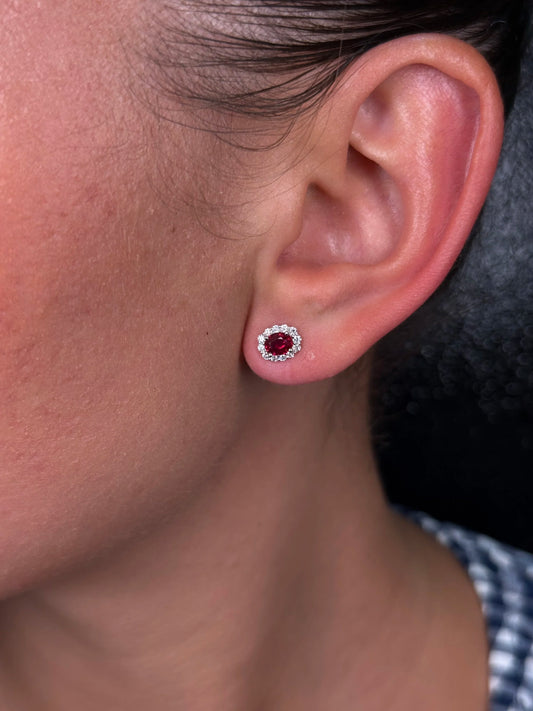 Ladies Ruby Halo Stud Earring