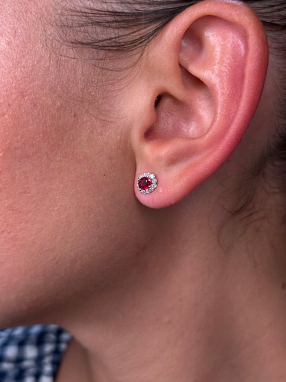 Ladies Ruby Halo Stud Earring