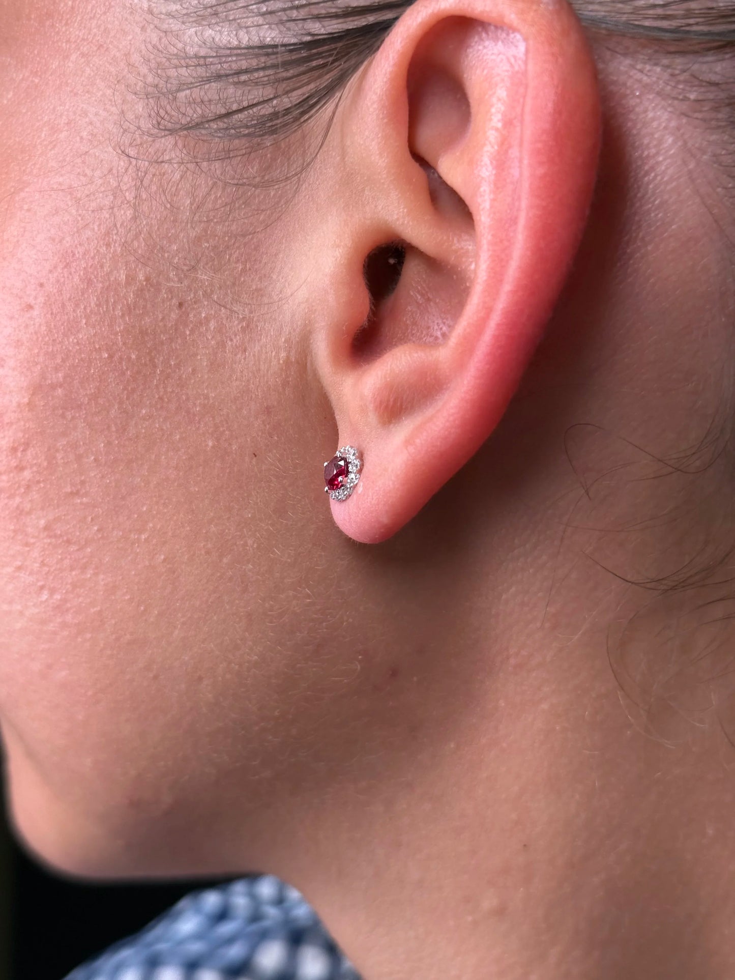 Ladies Ruby Halo Stud Earring