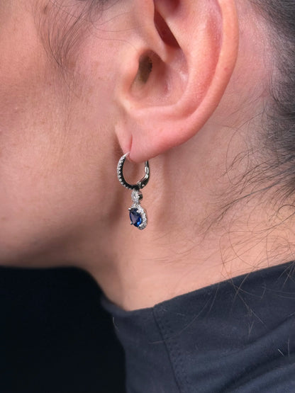Ladies Dangling Round Sapphire Diamond Earrings