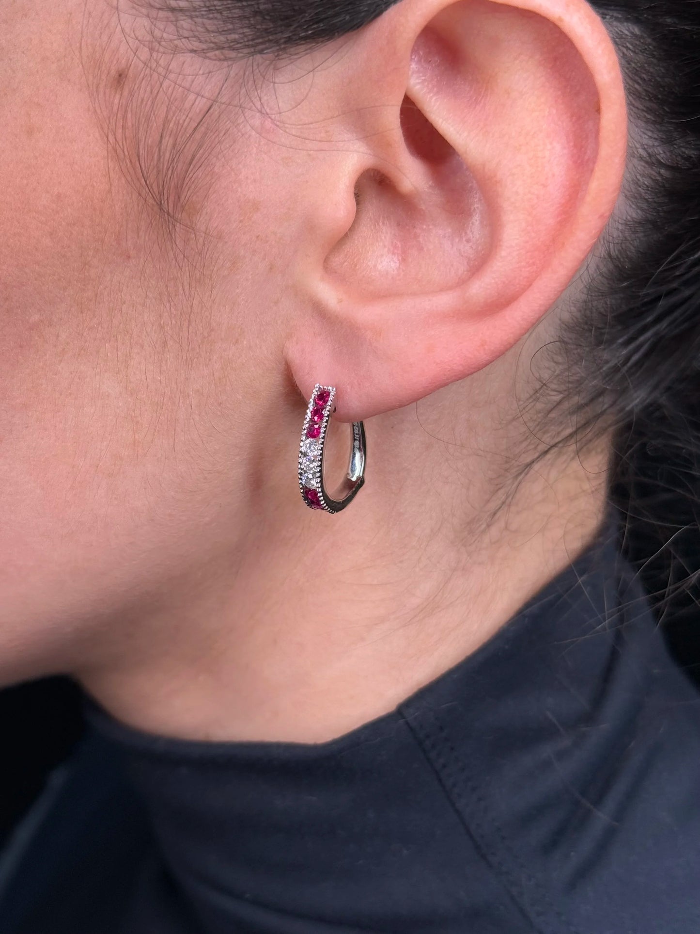 Ladies Milgrain Ruby and Diamond Earrings