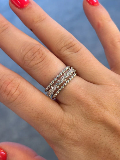 Ladies Two Row Gold Ball and Baguette Round Diamond Band