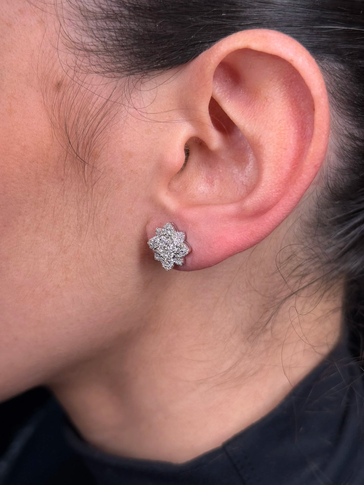 Ladies Flower Diamond Cluster Earrings