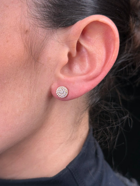 Ladies Small Yellow Gold Cluster Round Diamond Earrings