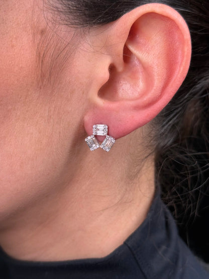 Ladies Triple Baguette and Round Diamond Earrings