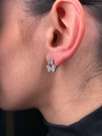 Ladies Triple Baguette and Round Diamond Earrings