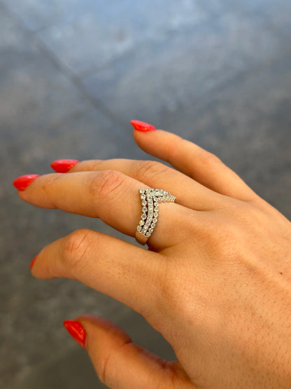 Ladies Three Row “V” Shaped Round Diamond Ring