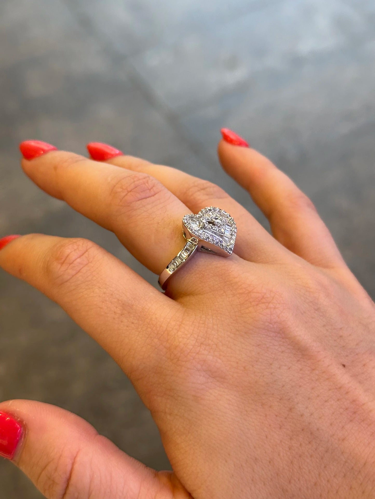 Ladies Heart Shaped Baguette and Round Diamond Ring