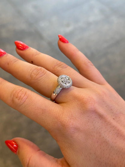 Ladies Flower like Design with Pave Set Halo Ring