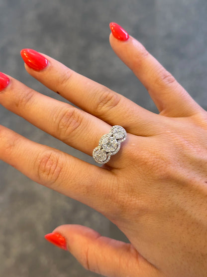 Ladies Three Stone Marquise, Princess, and Round Diamond Cluster Ring