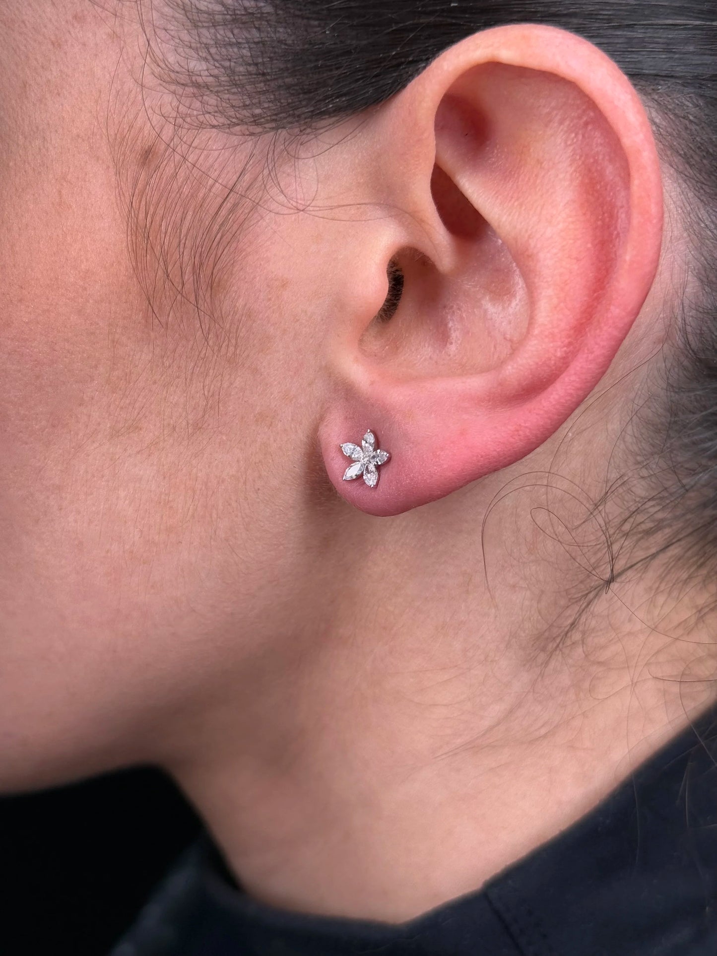 Ladies Small Flower Cluster Diamond Earrings