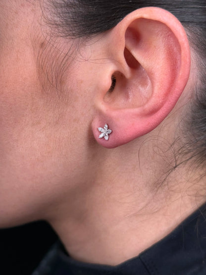 Ladies Small Flower Cluster Diamond Earrings