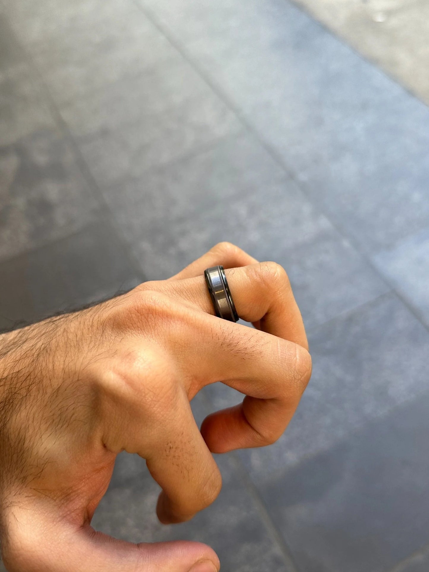 Men’s Two Row Beveled Design Black Wedding Band