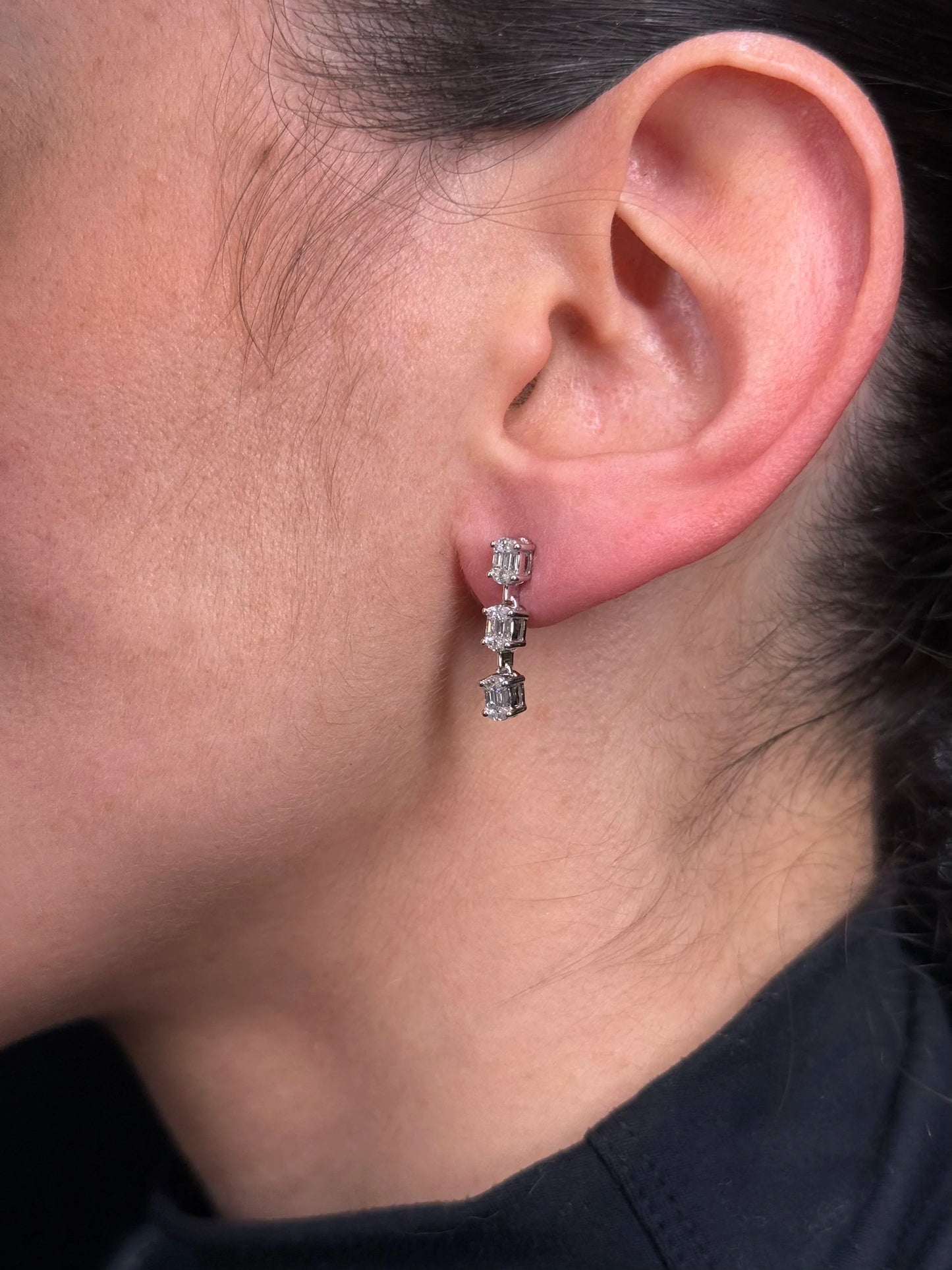 Ladies Three Piece Emerald Cluster Diamond Earrings