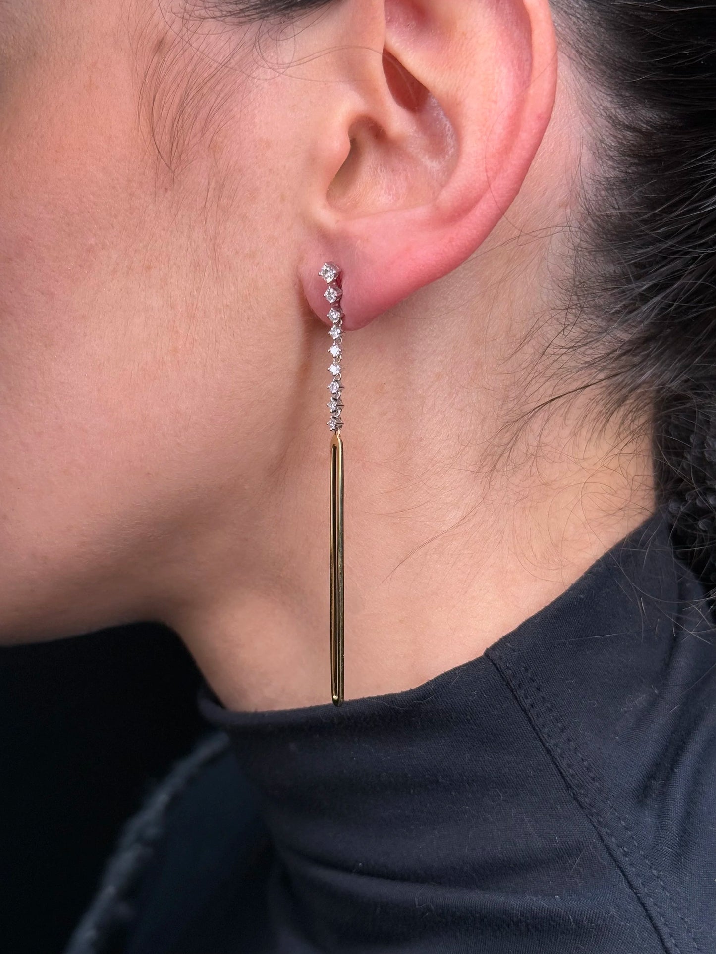 Ladies Nine Diamond and Gold Paperclip Earrings