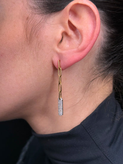 Ladies Dangling Pave Bar Paper Clip Chain Diamond Earrings