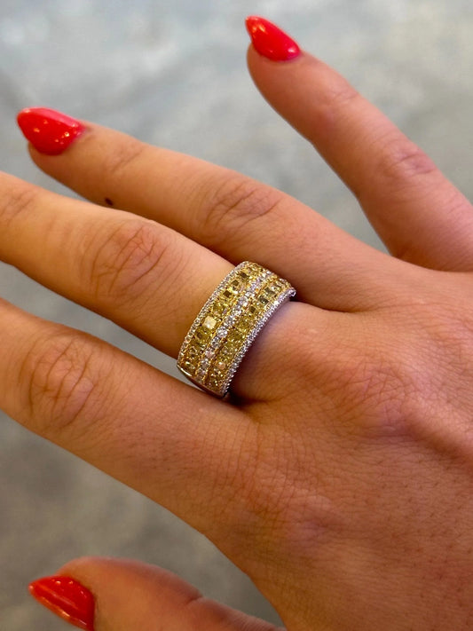 Ladies Two Rows of Yellow Cushion Cut Ring