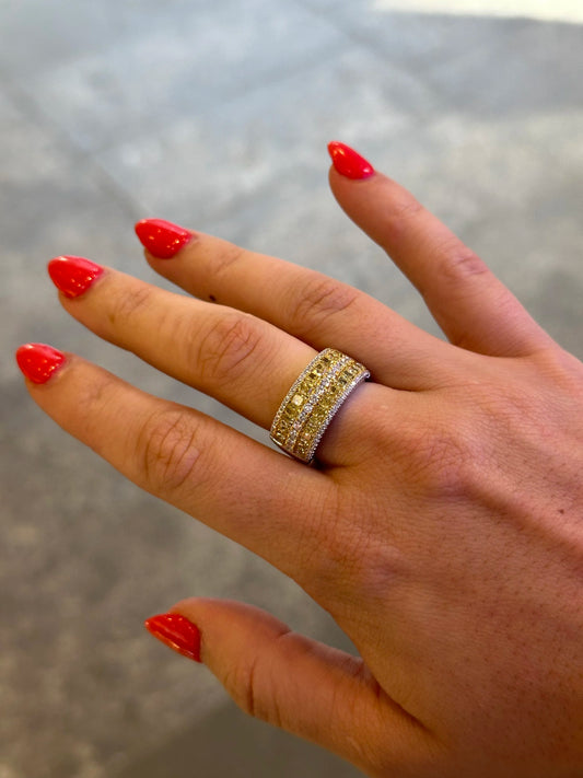 Ladies Two Rows of Yellow Cushion Cut Ring