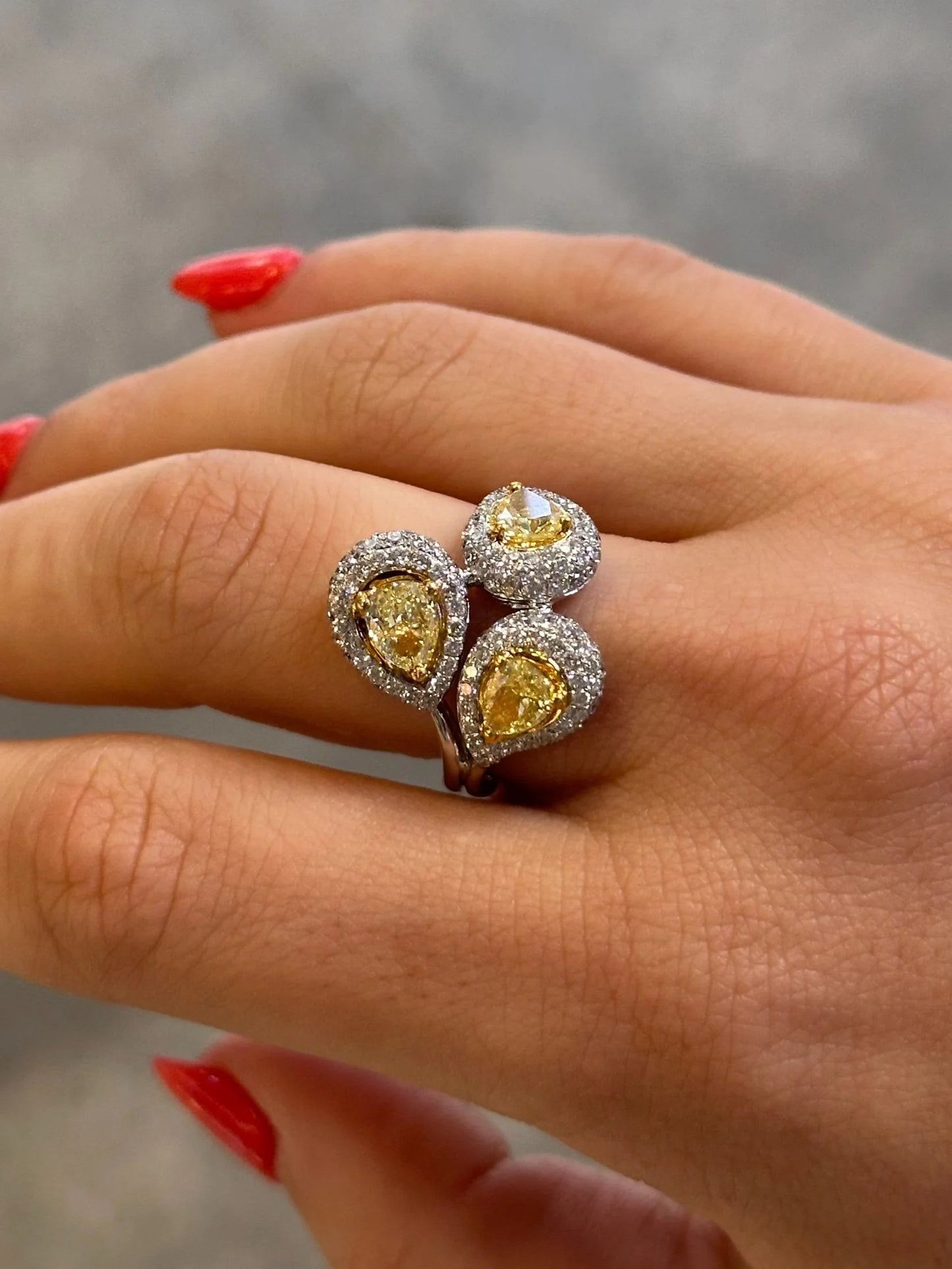 Ladies Three Piece Pave Set Yellow Diamond Ring