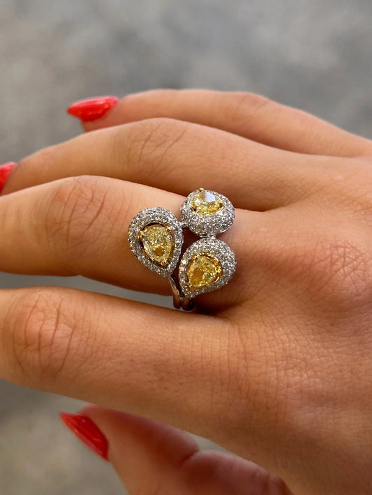 Ladies Three Piece Pave Set Yellow Diamond Ring