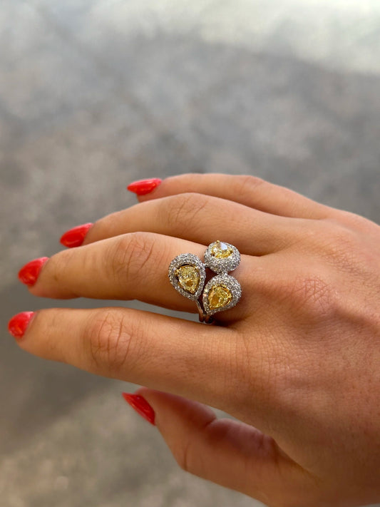 Ladies Three Piece Pave Set Yellow Diamond Ring