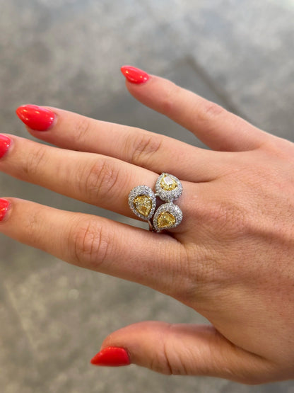 Ladies Three Piece Pave Set Yellow Diamond Ring