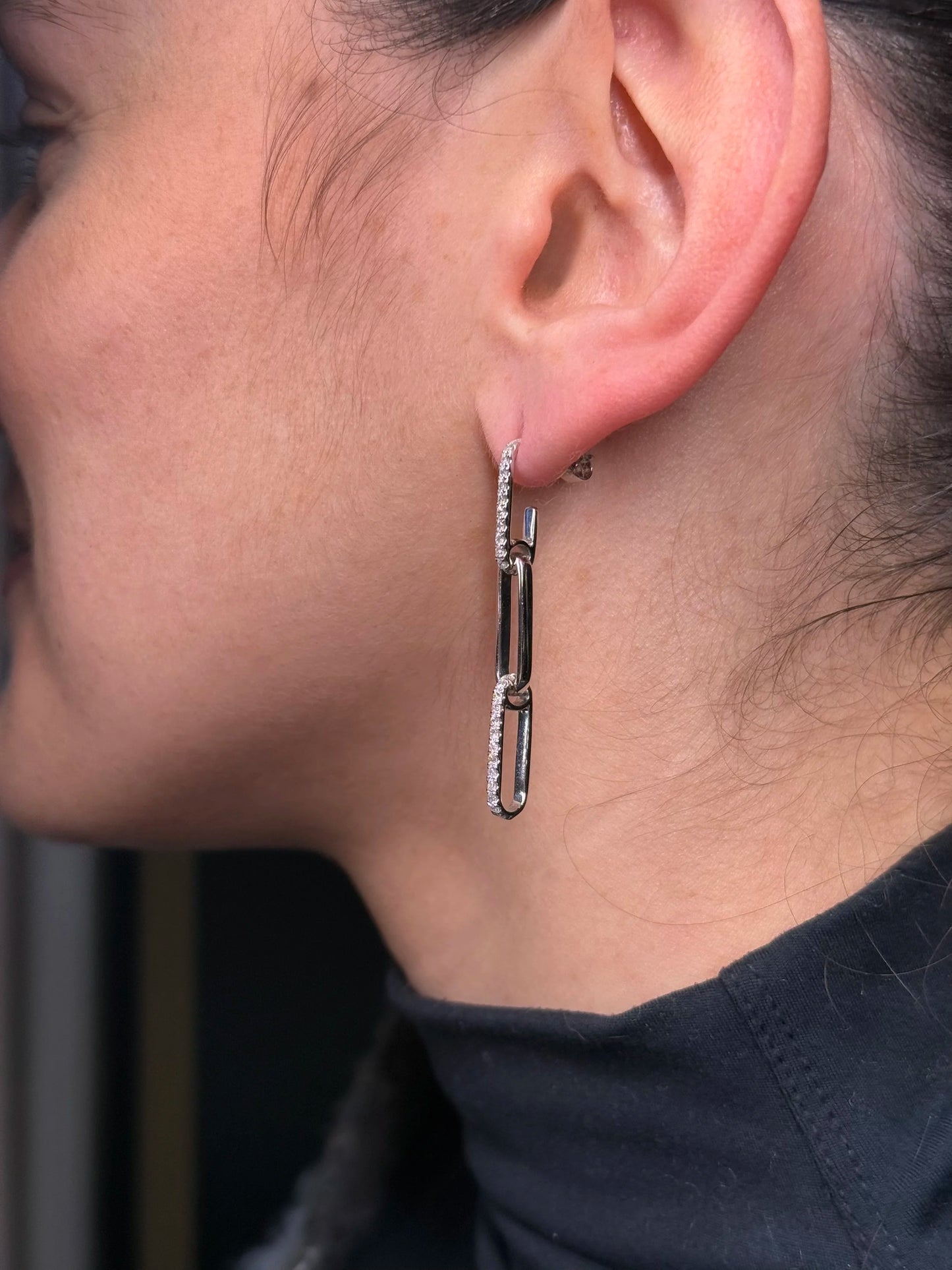 Ladies Paperclip Chain Pave Set Diamond Earrings