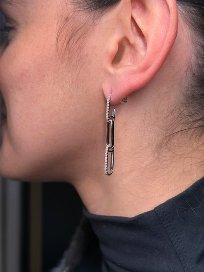 Ladies Paperclip Chain Pave Set Diamond Earrings