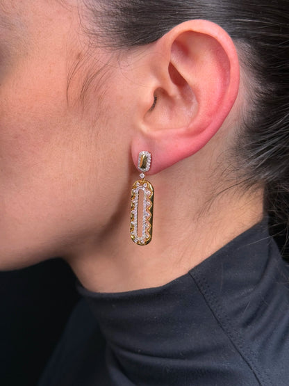 Ladies Thick Spaced Out Diamond and Gold Paperclip Earrings