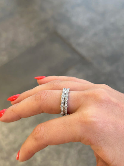 Ladies Two Row of Round Diamond and Baguette Eternity Band