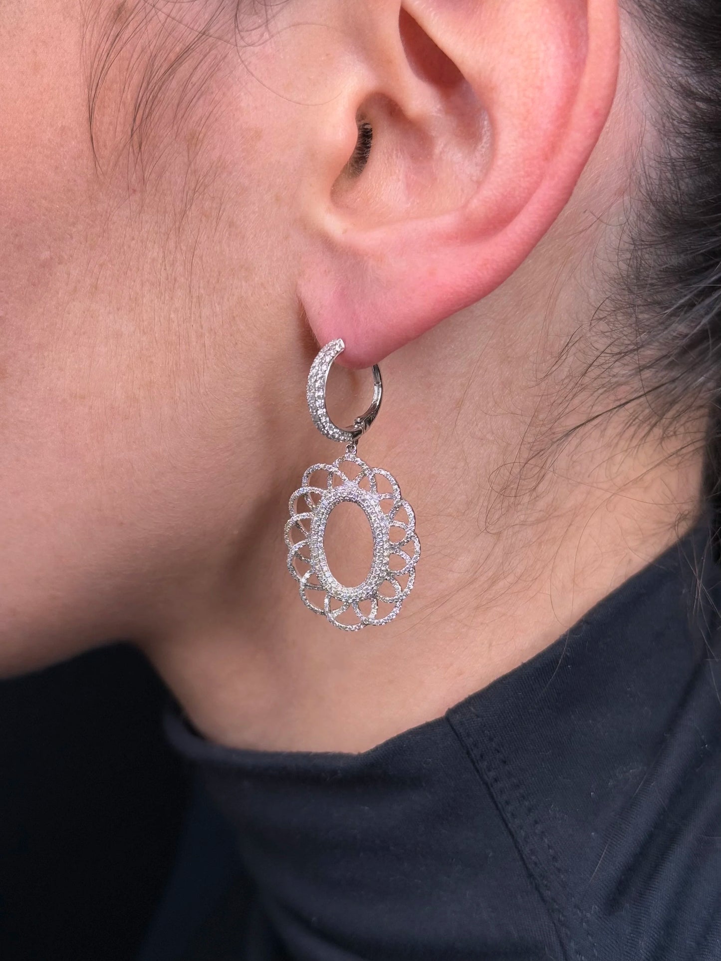 Ladies Spaced Out Pave Set Flower Diamond Earring
