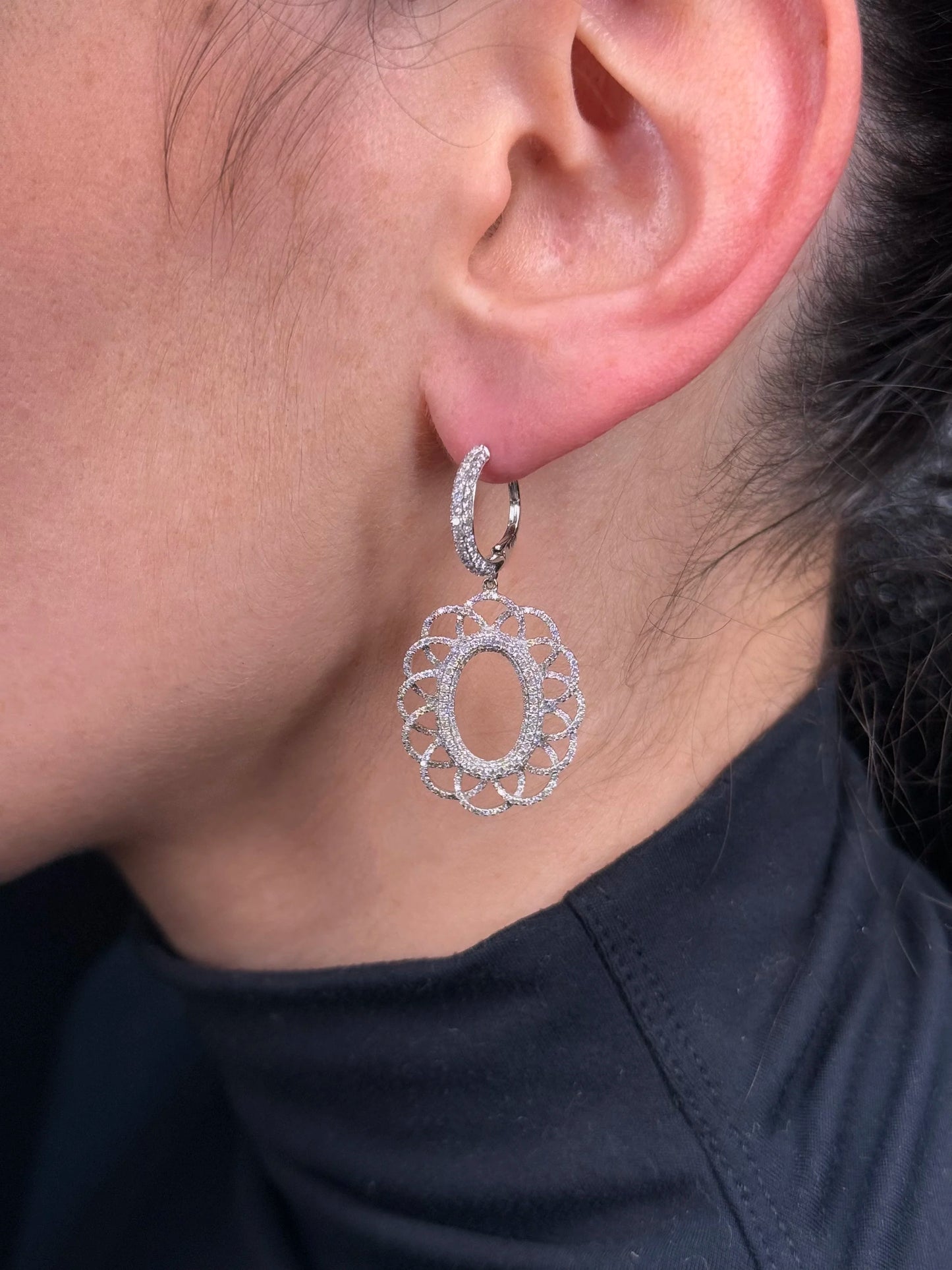 Ladies Spaced Out Pave Set Flower Diamond Earring