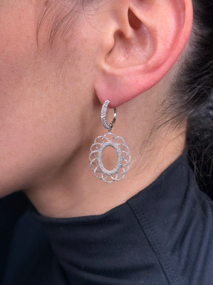 Ladies Spaced Out Pave Set Flower Diamond Earring