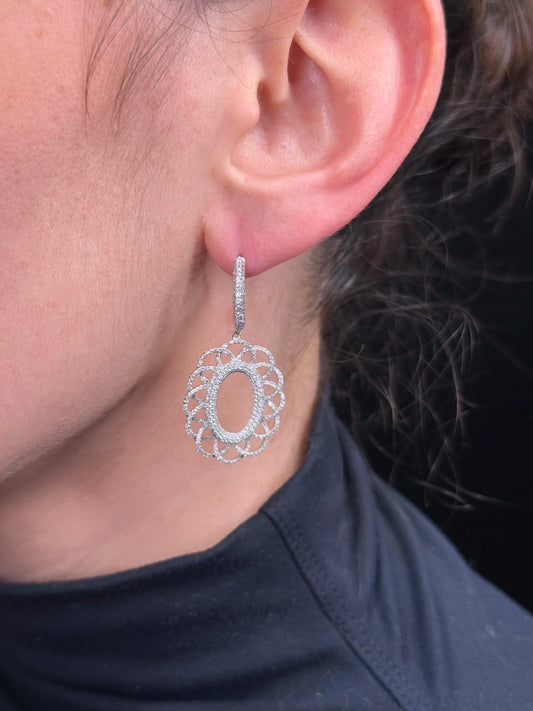 Ladies Spaced Out Pave Set Flower Diamond Earring