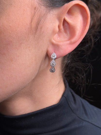 Ladies Pear Cluster Diamond Hoops