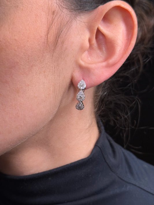 Ladies Pear Cluster Diamond Hoops