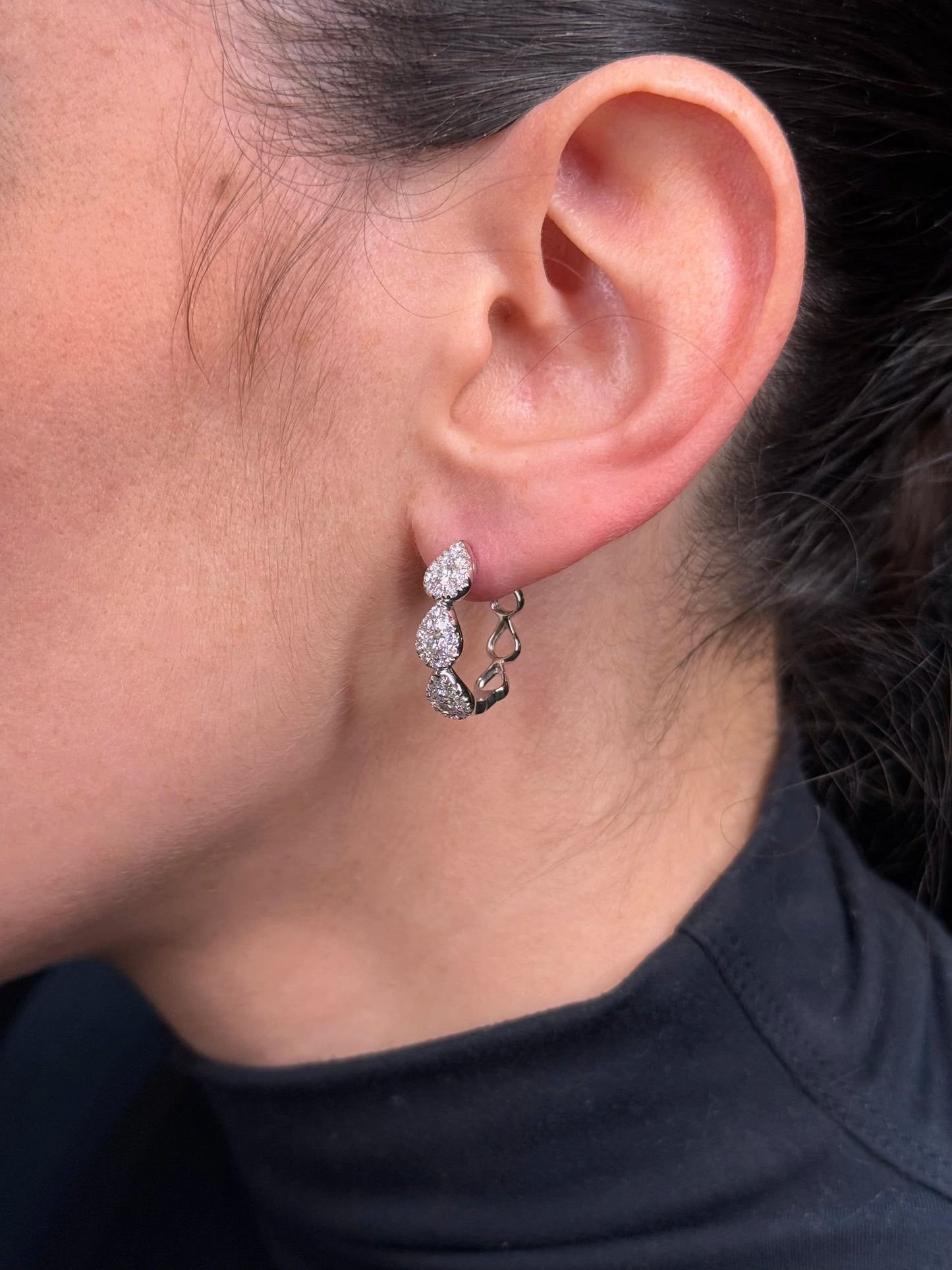 Ladies Pear Cluster Diamond Hoops