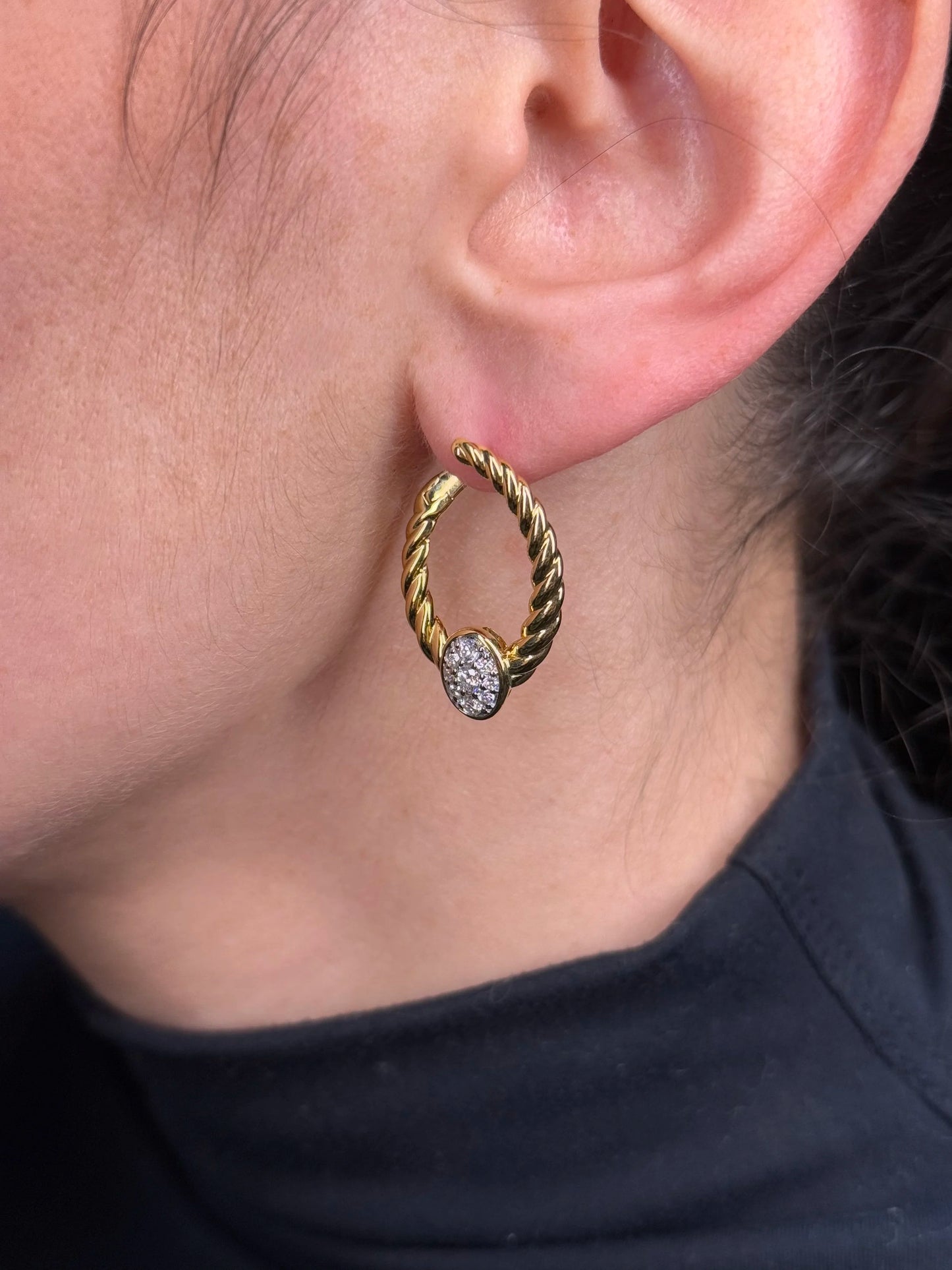 Ladies Fancy Gold Center Diamond Cluster Hoops
