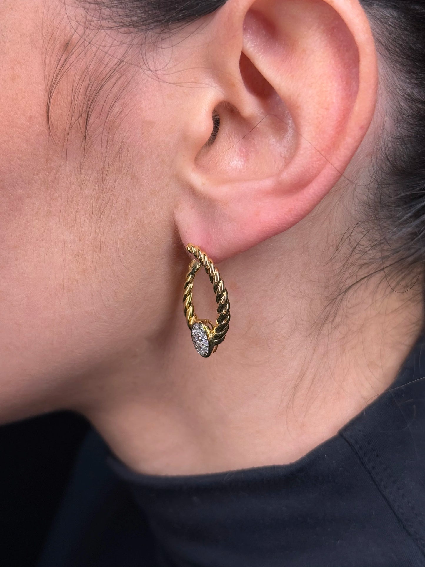 Ladies Fancy Gold Center Diamond Cluster Hoops